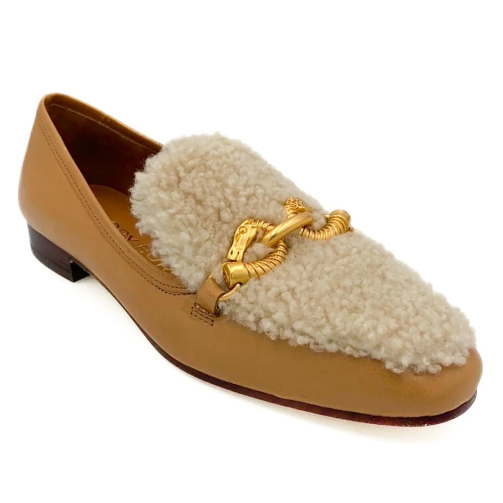 Tory Burch Jessa Shearling Tan Beige Loafer Flats 6 - Picture 2 of 6